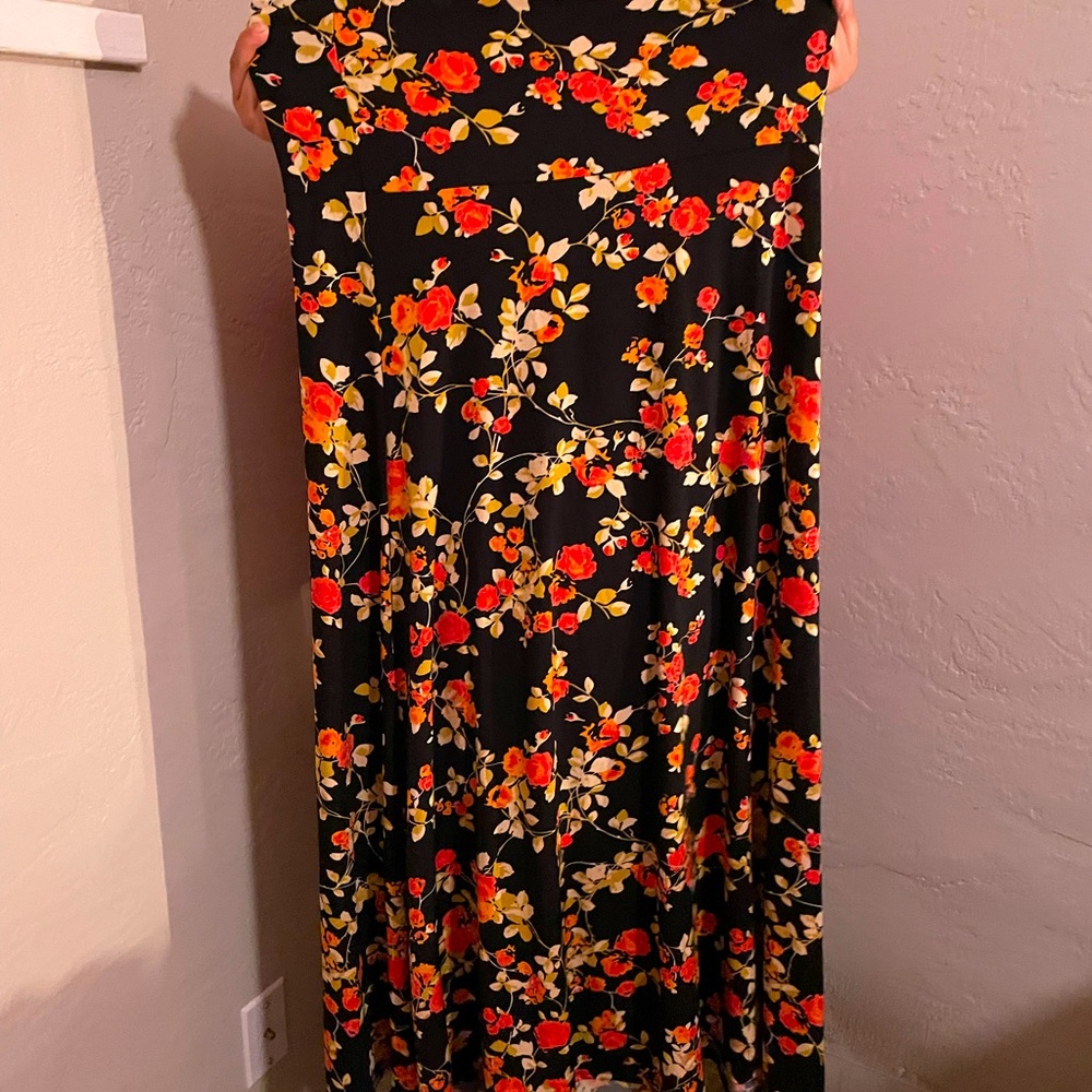 Orange roses on black LulaRoe Maxi Skirt/halter/dress